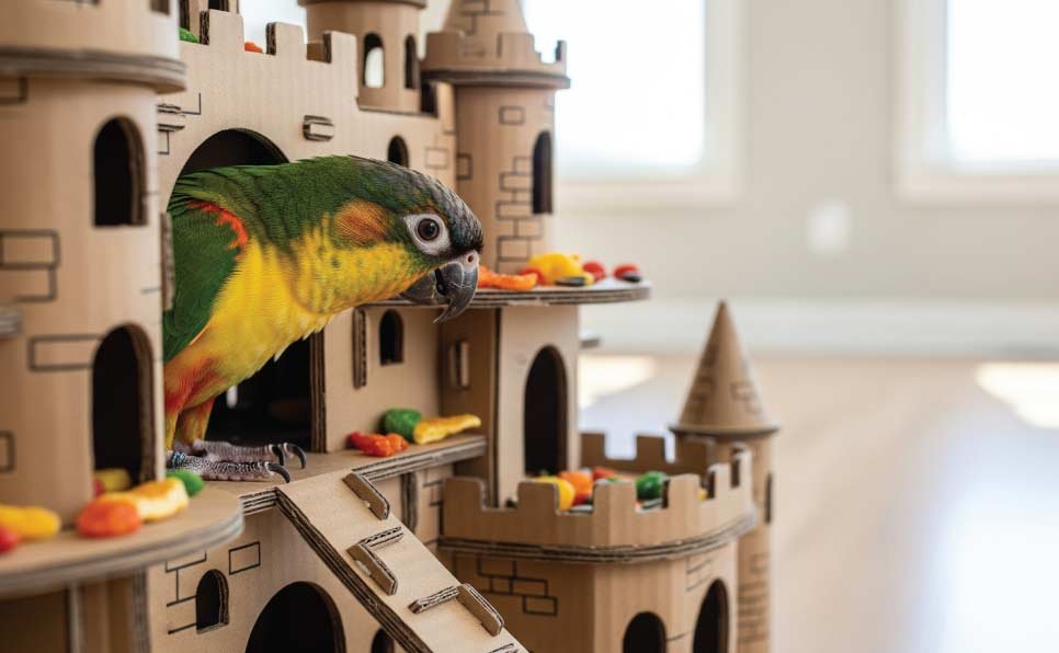 Cardboard-Castle-Forager-Parrot-DIY-Toys