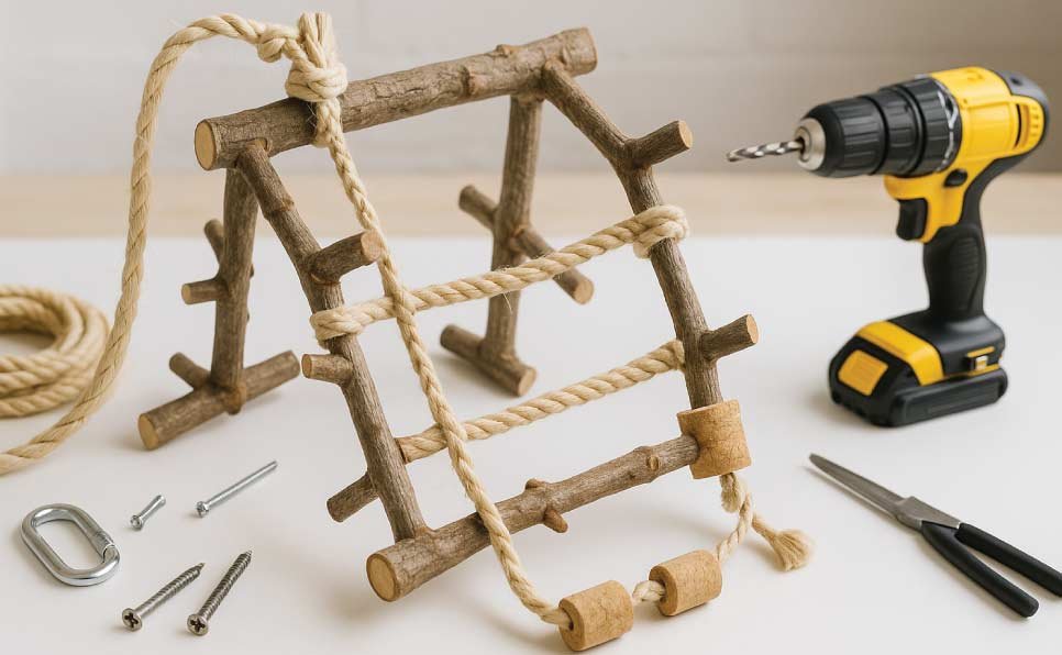 Rope-&-Wood-Climbing-Frame-Parrot-DIY-Toy