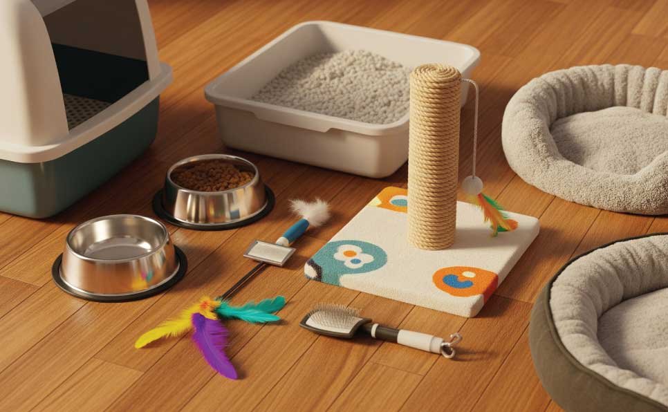 Flat-lay-of-Cat-Supplies