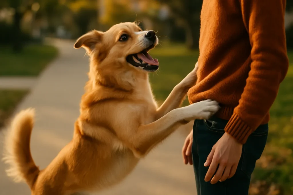 dog jumping on someone