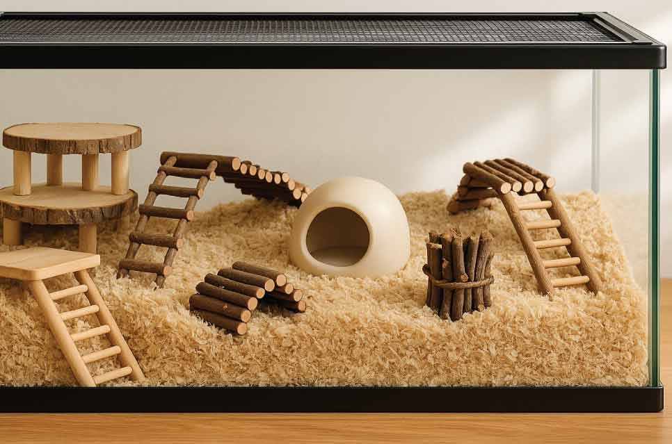 glass aquarium setup for gerbils with deep bedding