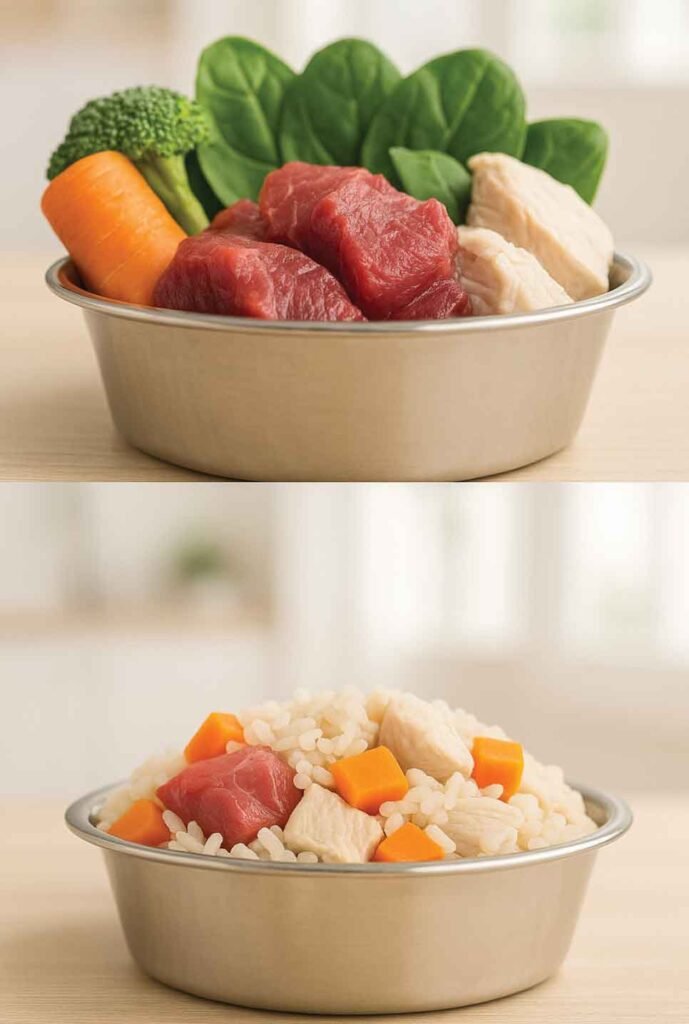 Both raw and home-cooked diets can work beautifully when formulated correctly, but when they arenโt, dogs can easily miss out on crucial nutrients like calcium, zinc, or B12. Thatโs why professional guidance from a veterinarian or a board-certified veterinary nutritionist is essential if youโre crafting meals at home. B. Home-Cooked Diets Pros: You control every ingredient, ideal for sensitive tummies or allergies. Can be a heartfelt way to show care and bond with your dog. Works well for short-term use during recovery or illness (with vet advice). Cons: Itโs extremely difficult to balance nutrients without expert help. Common deficiencies include calcium, iron, and zinc. Takes time and consistency to plan, cook, and portion meals safely. If you love the idea of home cooking, consider working with your vet to design recipes that ensure all vitamins and minerals are covered, love is powerful, but science keeps it safe! C. Raw Diets Raw feeding appeals to those who want to mimic a more โnaturalโ canine diet, high in fresh meat and minimal processing. Raw diets can be beneficial when they meet AAFCO standards and are made from clean, safe sources. However, raw diets that are not properly balanced or handled can carry health risks, such as bacteria (like Salmonella or Listeria) or nutrient imbalances. The safest path? Choose veterinarian-approved, AAFCO-complete commercial raw foods. Here are a few trusted options to explore: Premium Raw Food Options RAW WILD 12 lbs Premium Raw Dog Food โ Ideal for Small Dogs โ Made from 100% wild-grown elk and deer meat from the Rocky Mountains. No hormones, antibiotics, grains, or fillers, just pure, natural goodness. AAFCO complete and balanced. RAW WILD 24 lbs Premium Raw Dog Food โ Ideal for Medium Dogs โ The same pristine quality for medium-sized dogs needing natural energy and top-tier nutrition. Vet-Formulated Precision Nutrition Royal Canin offers puppy formulas, adult recipes, and senior blends, each scientifically tailored to life stage, size, and breed. Developed through veterinary research, these diets ensure precise, balanced nutrition for every dog. (You can add your affiliate links later.) Natural, Sustainable Nutrition ZEAL Dog Food, Rooted in New Zealand, ZEAL offers wholesome, sustainable wet and dry food crafted from grass-fed pastures and responsibly sourced ingredients. No fillers, no compromises, just real, nutritious food. D. Quick Transition Tips, Switching Diets Safely Dogsโ digestive systems need time to adjust when changing food types. A slow transition prevents stomach upsets and helps your pup adapt happily. Hereโs a gentle 8โ10 day transition plan: Days 1โ3: Mix 25% new food with 75% old food. Days 4โ5: Increase to a 50/50 blend. Days 6โ7: Move to 75% new food, 25% old. Days 8โ10: Feed 100% new food. Watch & Adjust: If your dogโs stool softens or appetite changes, stay at the previous ratio for a few days before moving forward. Bonus tip: Keep a food diary noting energy, stool consistency, and any changes in coat or mood. Itโs an easy way to track what works best for your dog. E. Gentle Vet Reminder Before switching to raw or home-cooked diets, always talk with your vet. They can help ensure your dogโs diet stays safe, complete, and joyful, because every healthy meal is an act of love. Takeaway: The โbestโ diet is one that keeps your dog safe, balanced, and thriving, whether itโs commercial, raw, or home-cooked with expert support.