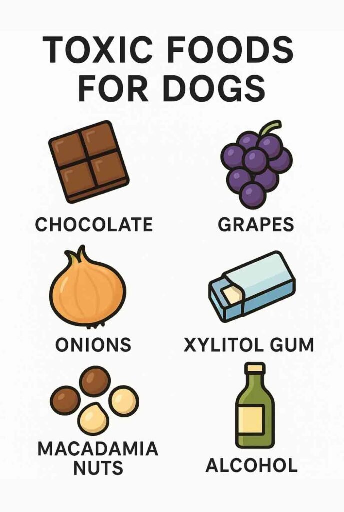 Infographic of dangerous human foods for dogs.