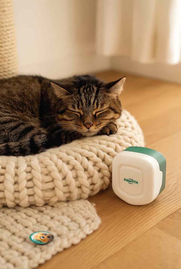 Cat resting comfortably in a cozy home