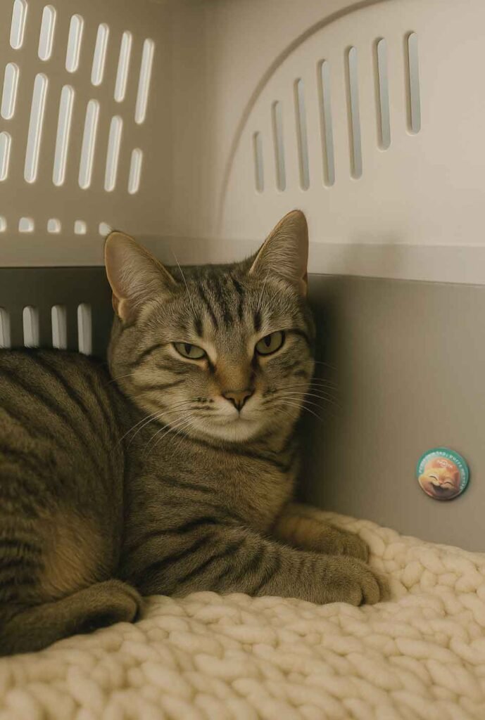 cat inside a carrier with a portable-cat-calming-product