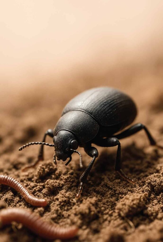 earthworms aerating soil or darkling beetles