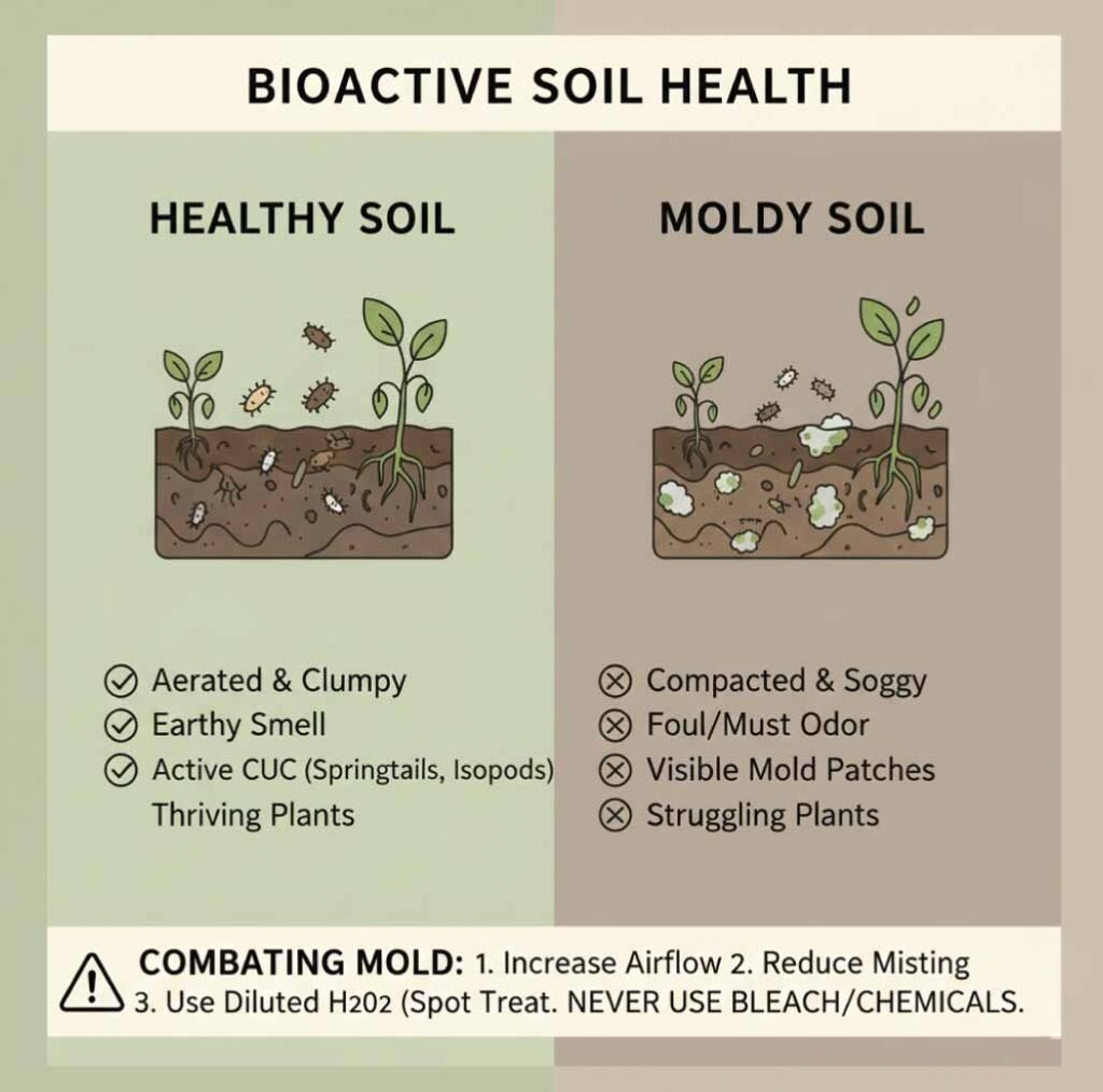 healthy soil vs moldy soil comparison