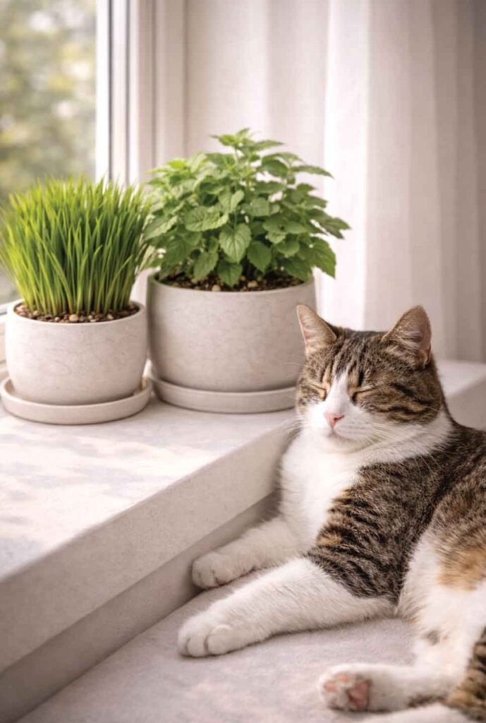 cat-lounging-near-cat-safe-houseplants