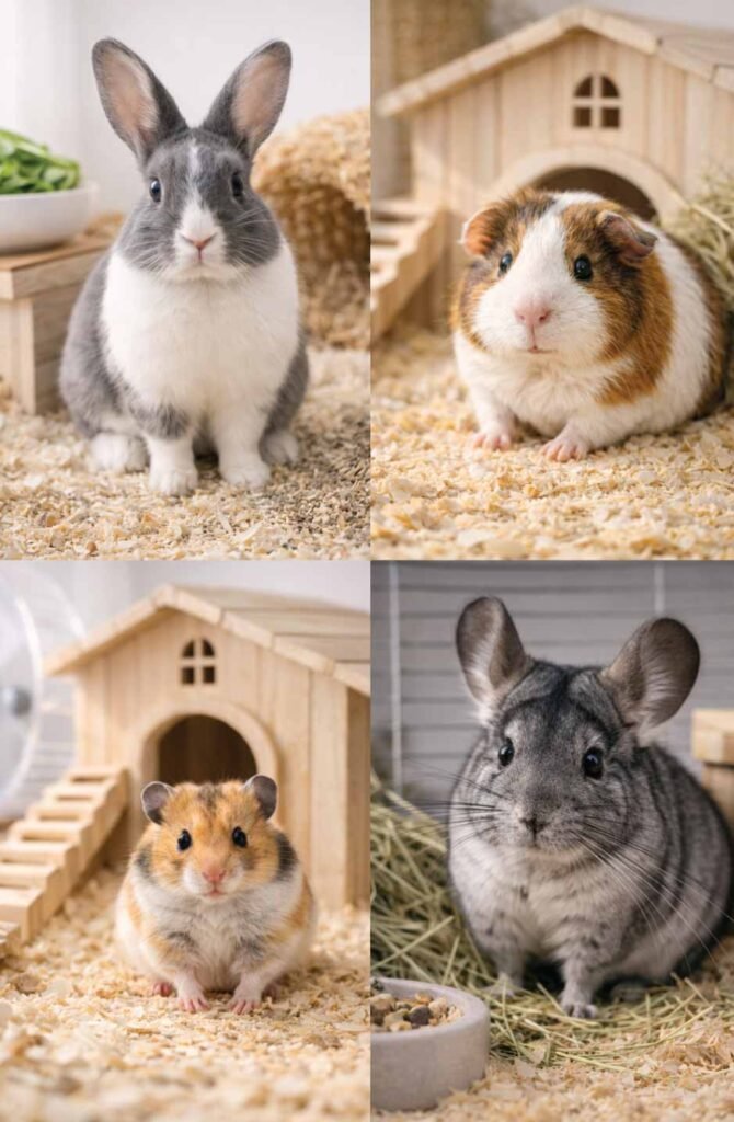 Comparison of different small mammals including rabbits, hamsters, and guinea pigs