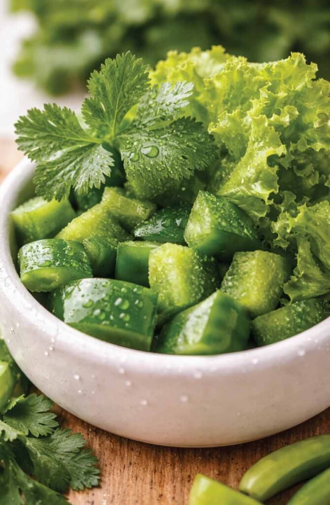 Fresh vegetables in a ceramic bowl for small pets.