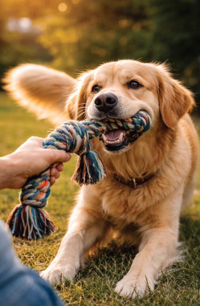 Owner playing with dog illustrating positive associations and associative memory formation