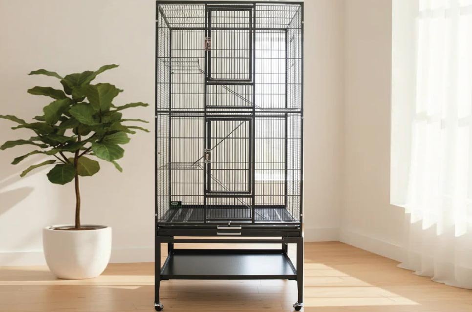 This cage provides a spacious environment for birds that need more room to move and explore, making it a strong option for active or social species.