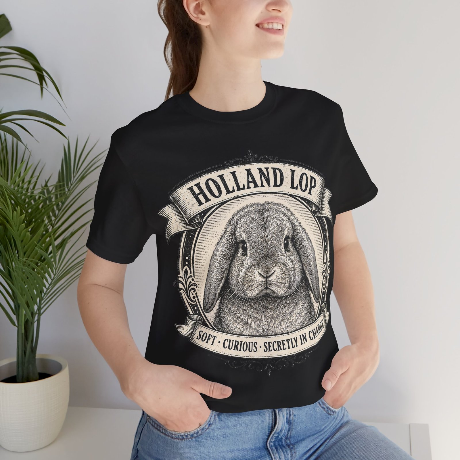 Holland Lop T-Shirt | Vintage Rabbit Graphic Tee | Soft Curious Bunny Lover Gift - Image 4