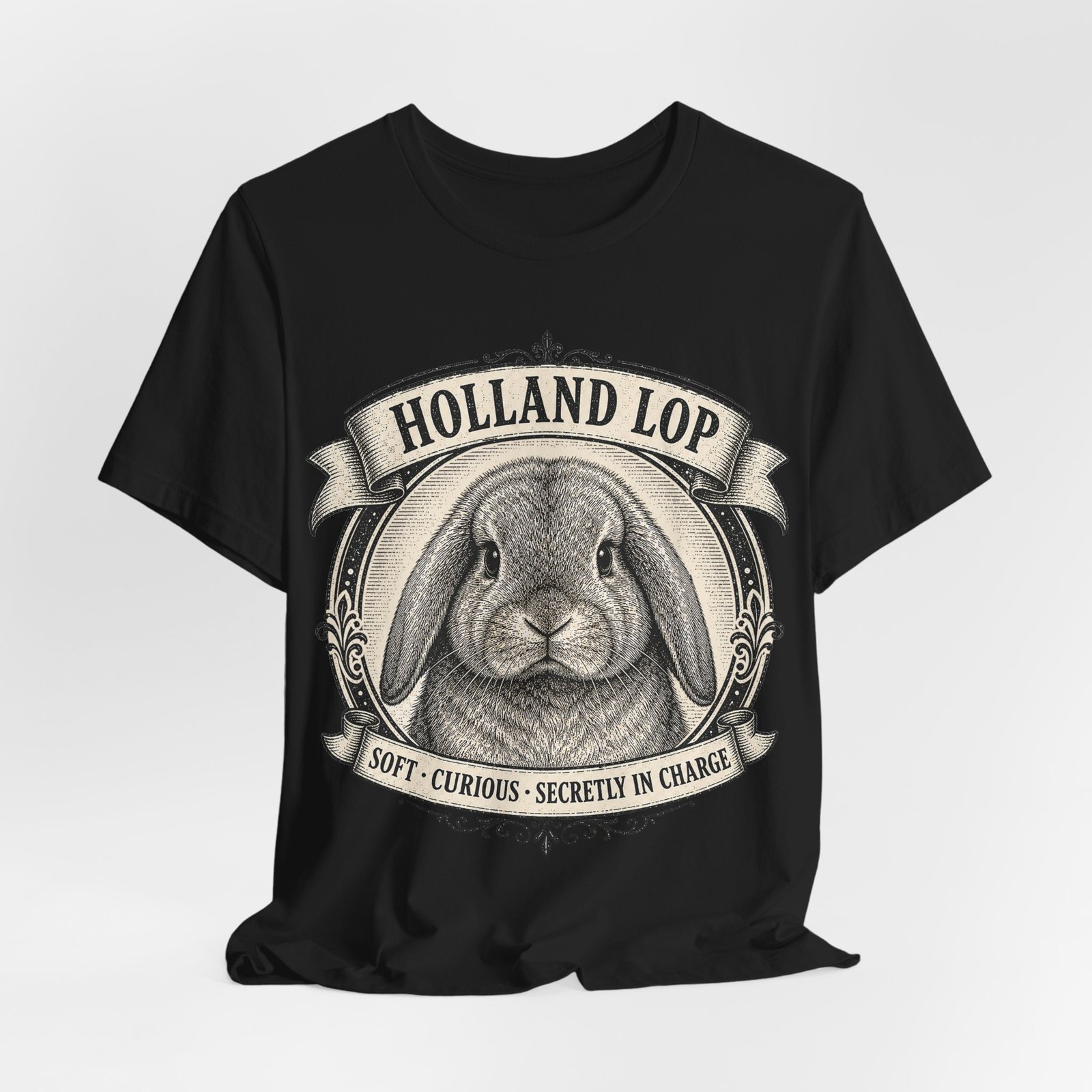 Holland Lop T-Shirt | Vintage Rabbit Graphic Tee | Soft Curious Bunny Lover Gift - Image 3