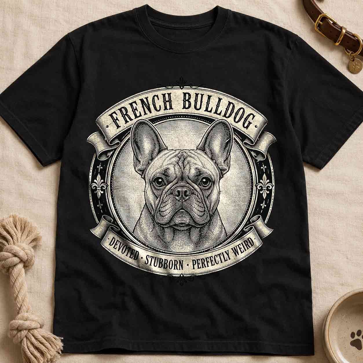 French Bulldog T-Shirt | Vintage Frenchie Graphic Tee | Devoted Stubborn Perfectly Weird Dog Lover Gift