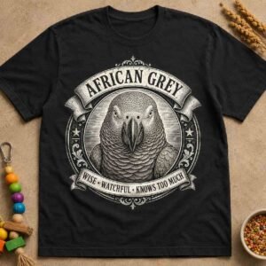 African Grey Parrot T-Shirt | Vintage Bird Graphic Tee | Wise Watchful Bird Lover Gift